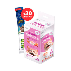 Cream Delicious Gato 5 Sabores, Salmón, Camarón, Atún, Pulpo y Cangrejo por 30 unidades